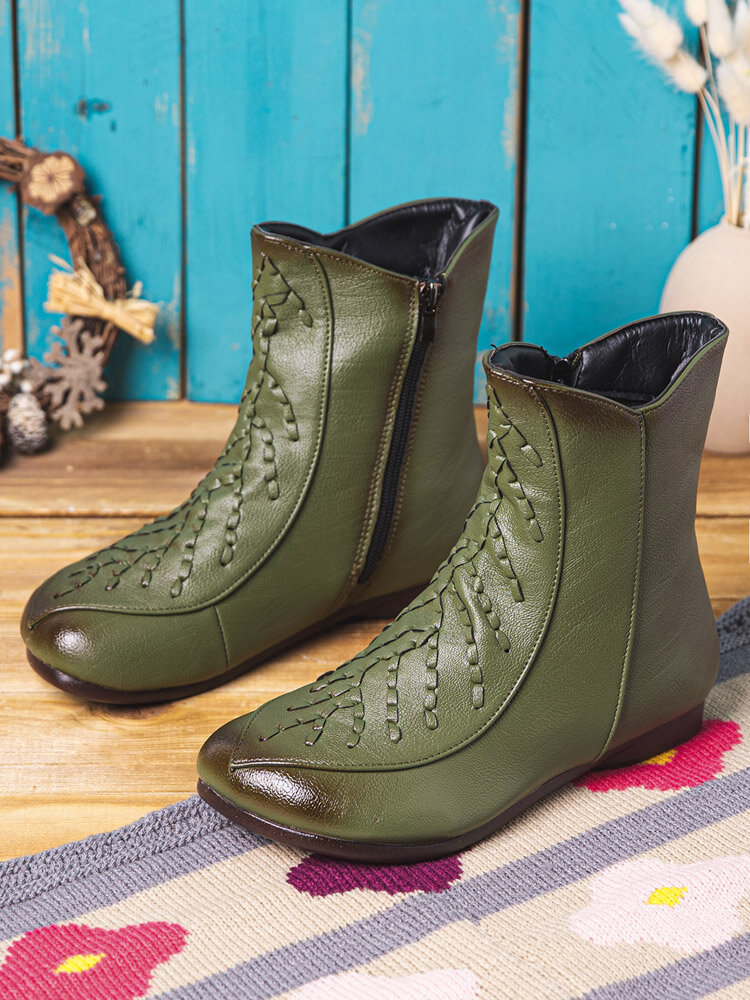 
	Casual Special Retro Woven Design Side Zipper Womens Short Boots