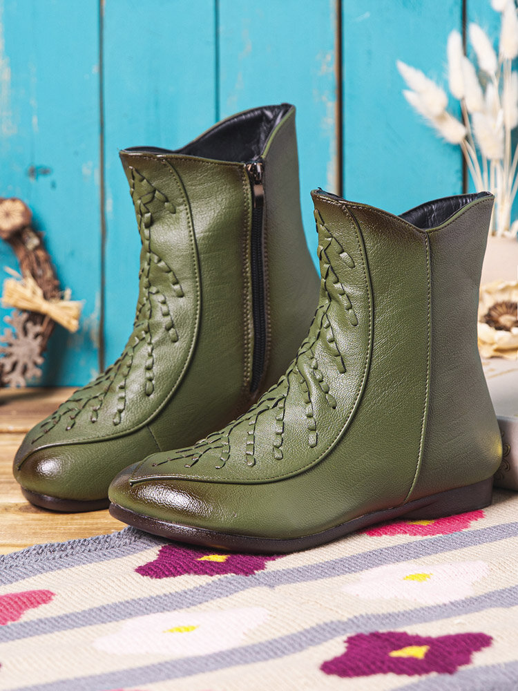 
	Casual Special Retro Woven Design Side Zipper Womens Short Boots