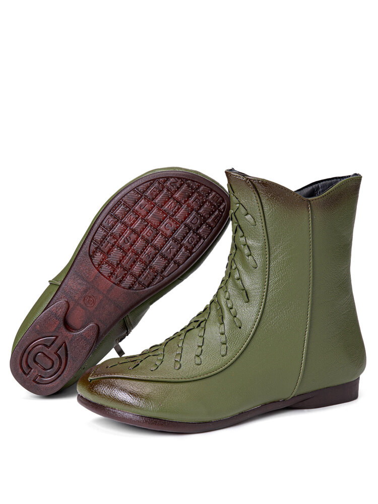 
	Casual Special Retro Woven Design Side Zipper Womens Short Boots