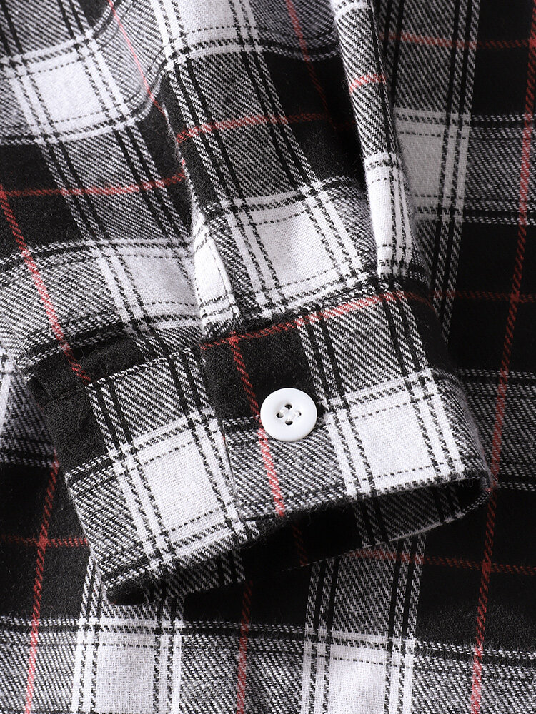 
	Mens Cotton Plaid Button Up Long Sleeve Casual Drawstring Hooded Shirts