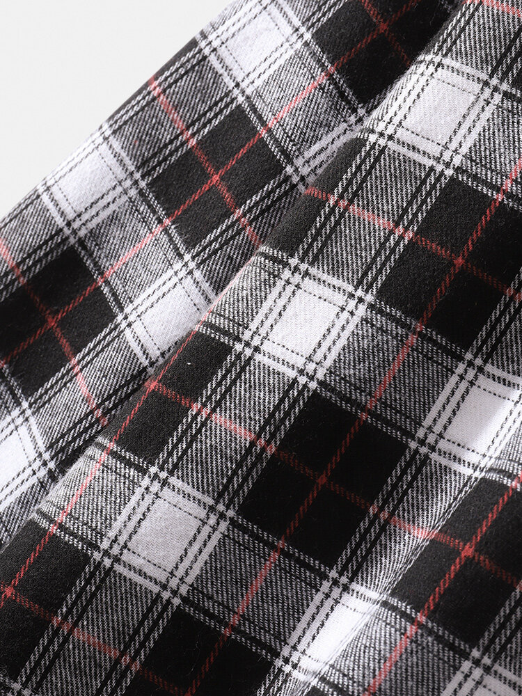 
	Mens Cotton Plaid Button Up Long Sleeve Casual Drawstring Hooded Shirts