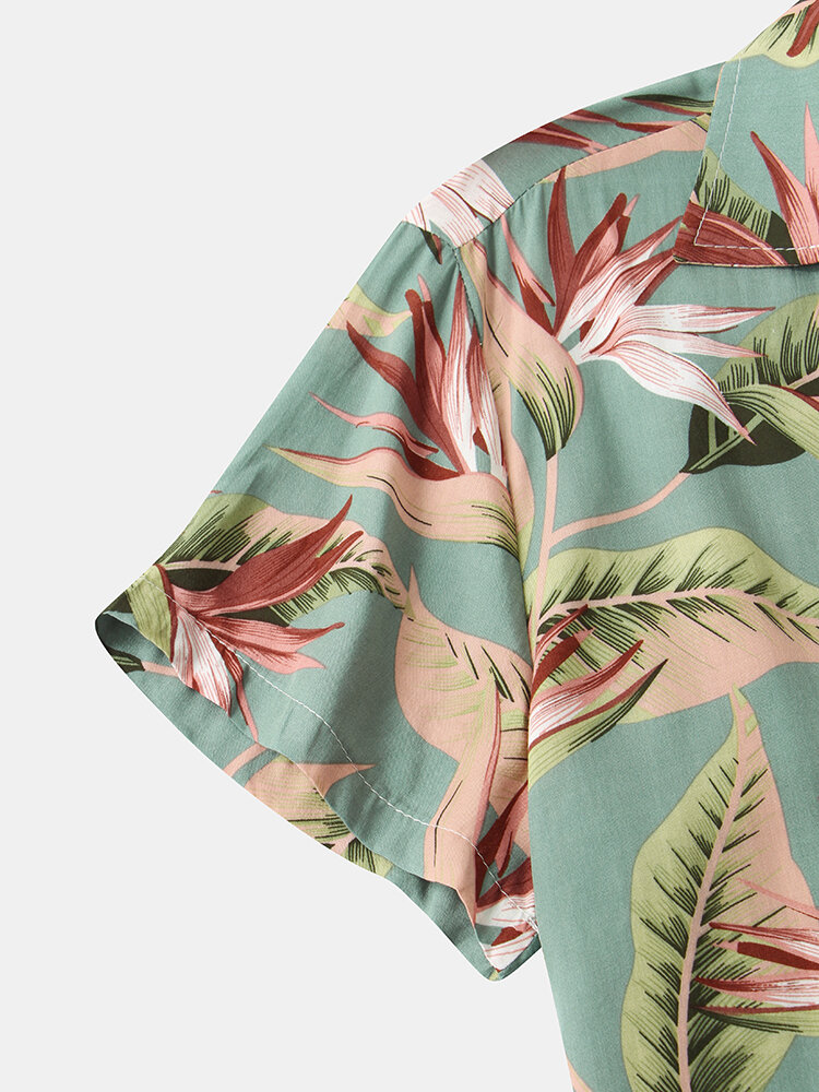 
	Mens Classical Oil Print Leaf Turn Down Collar Short Sleeve Shirts
