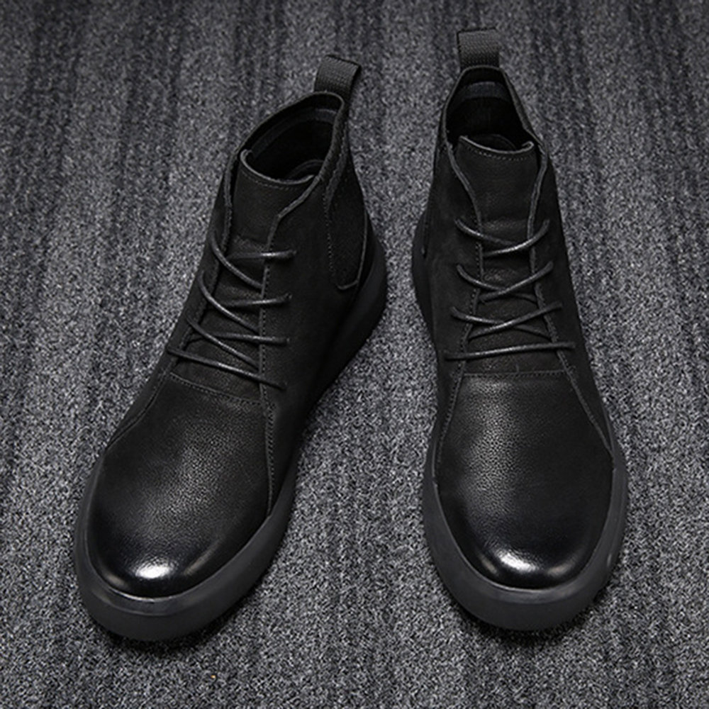 
	Men Retro Color Leather Fabric Splicing Non-slip Soft Sole Casual Boots