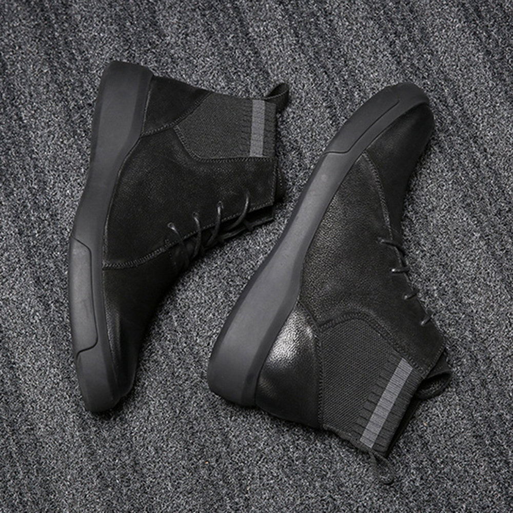 
	Men Retro Color Leather Fabric Splicing Non-slip Soft Sole Casual Boots