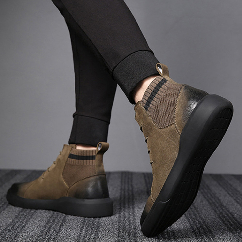 
	Men Retro Color Leather Fabric Splicing Non-slip Soft Sole Casual Boots