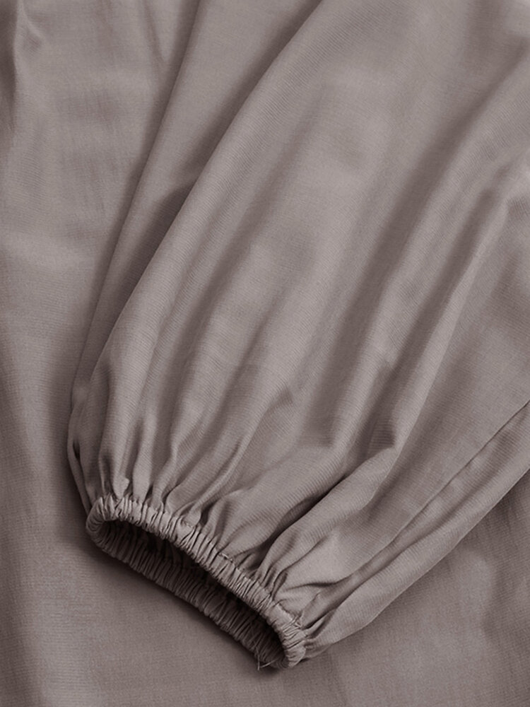 
	Solid Color Knotted Lantern Long Sleeve Casual Dress For Women