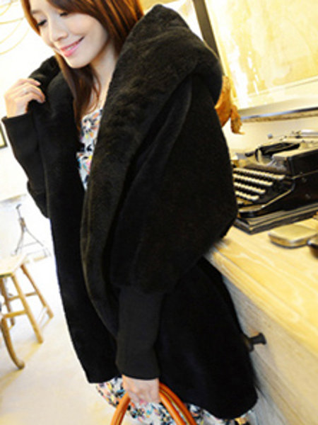 
	Women Stylish Solid Color Long Sleeve Loose Cashmere Hooded Coat
