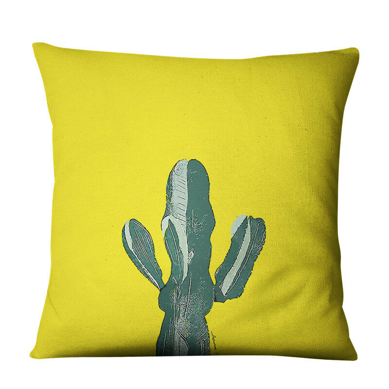 
	Yellow Succulent Cactus Linen Pillow Case Home Fabric Sofa Cushion Cover