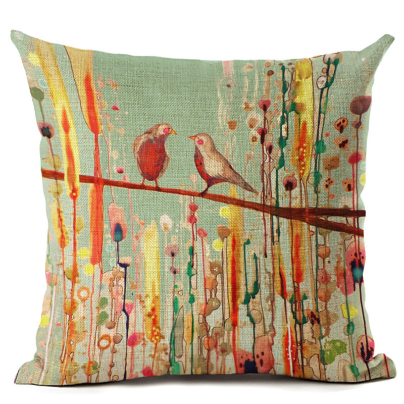 
	Flowers and Birds 45*45cm Cushion Cover Linen Throw Pillow Car Home Decoration Decorative Pillowcase