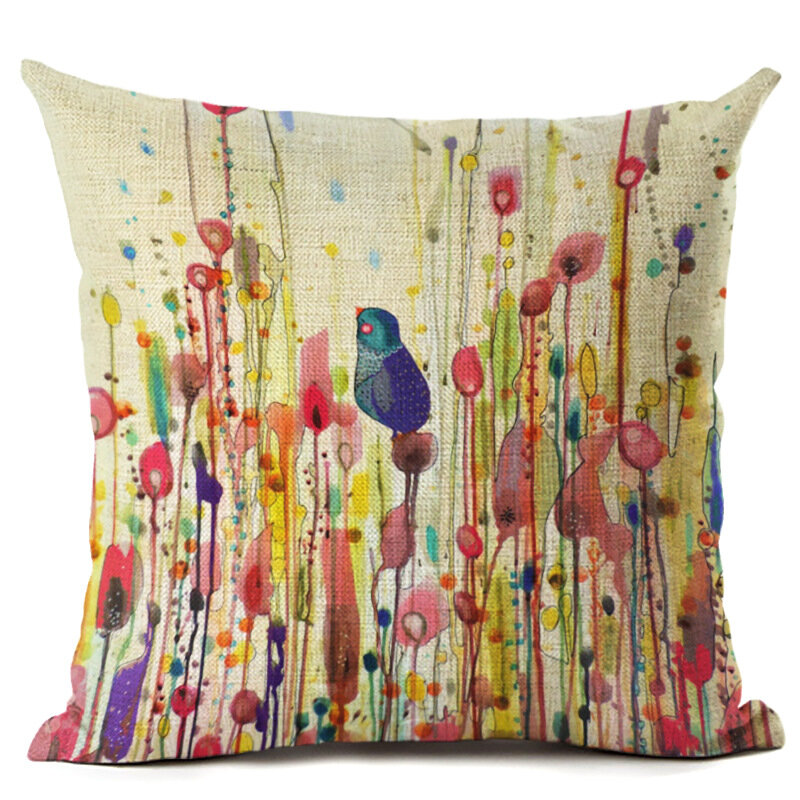 
	Flowers and Birds 45*45cm Cushion Cover Linen Throw Pillow Car Home Decoration Decorative Pillowcase