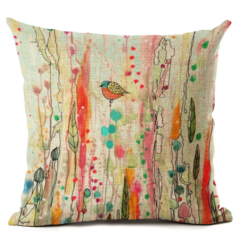 
	Flowers and Birds 45*45cm Cushion Cover Linen Throw Pillow Car Home Decoration Decorative Pillowcase