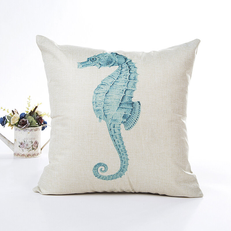 
	1 PC Blue Sea House Starfish Cotton Linen Cushion Cover Square Soft Decorative Throw Pillow Cover Pillowcase