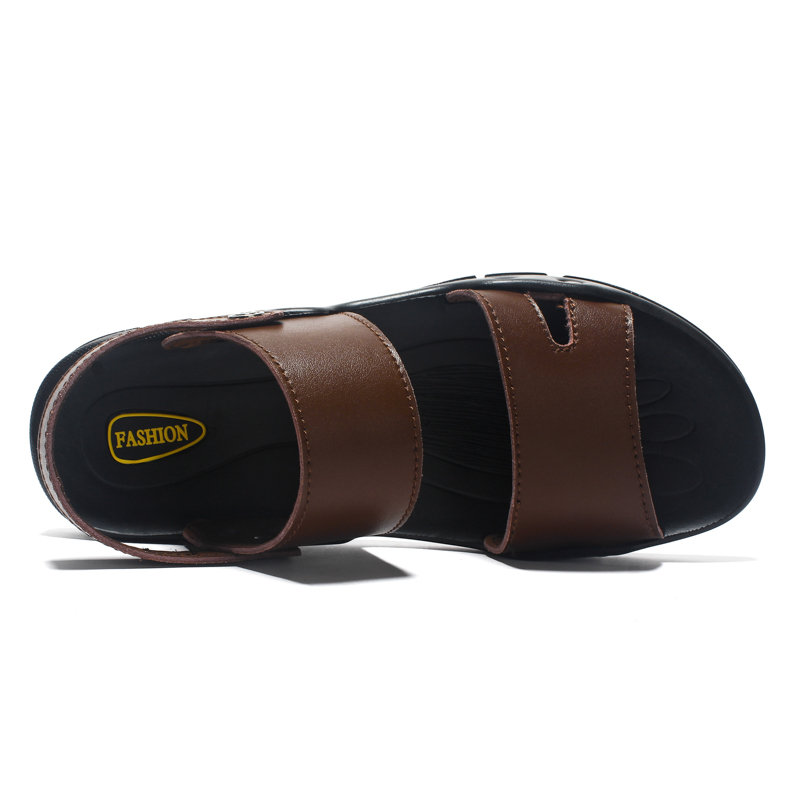 
	Men Pure Color Leather Large Size Non Slip Soft Sole Casual Beach Sandals