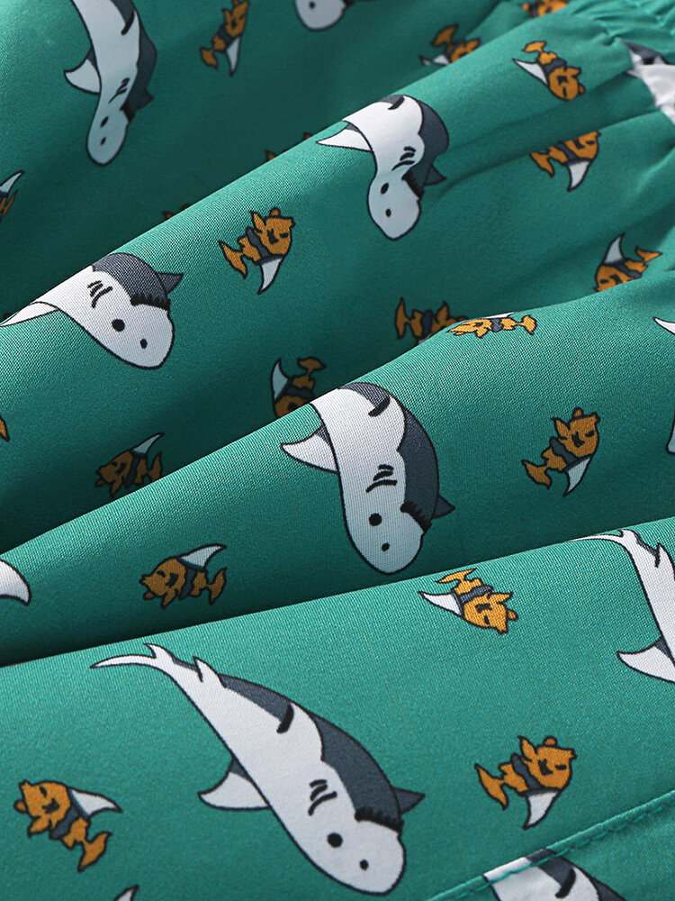 
	Funny Fish Pattern Swim Shorts Green Cute Casual Shorts Beachwear for Men