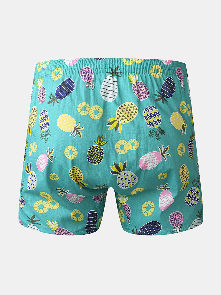 
	Mens 100% Cotton Cartoon Fruit Print Comfy Elastic Waist Home Shorts