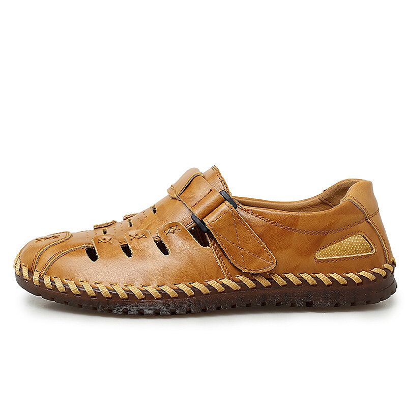 
	Men Hand Stitching Leather Non Slip Hook Loop Casual Sandals
