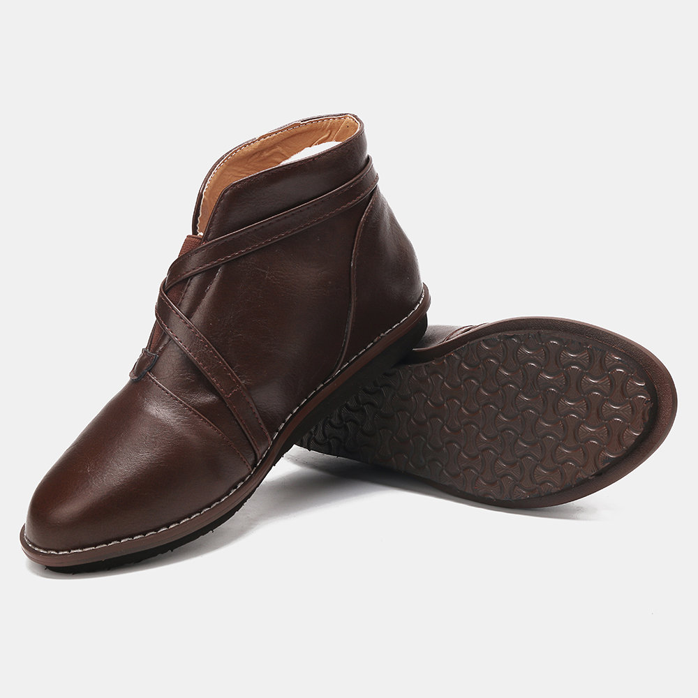 
	Large Size Women Comfy Leather Stitching Buckle Flat Ankle Boots