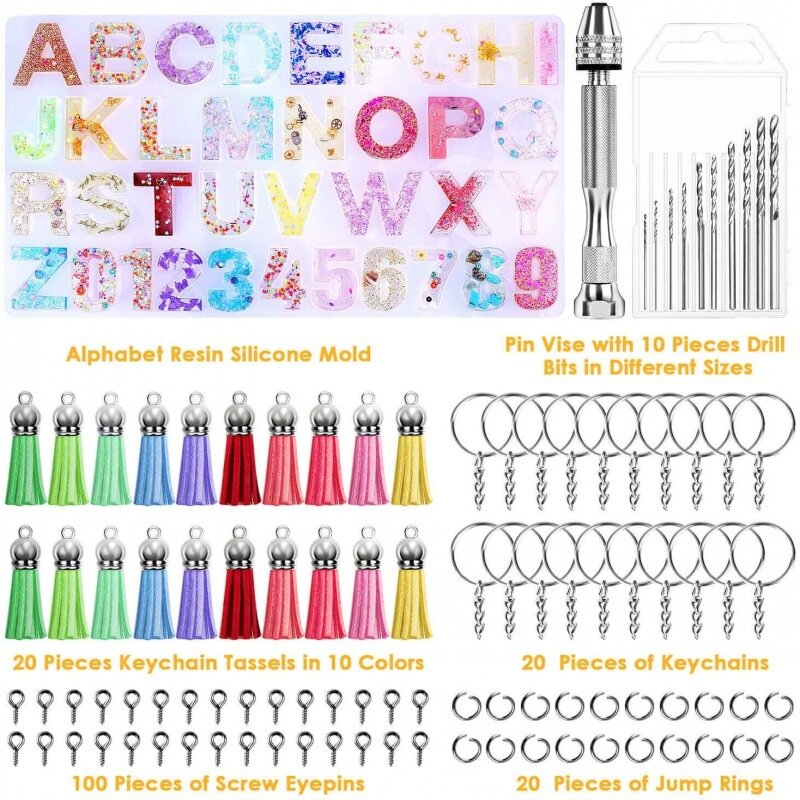 
	172Pcs Letter Number Resin Mold Key Buckle With Key Buckle Fringes And Pin Head Ornaments Used To Make Key House Number