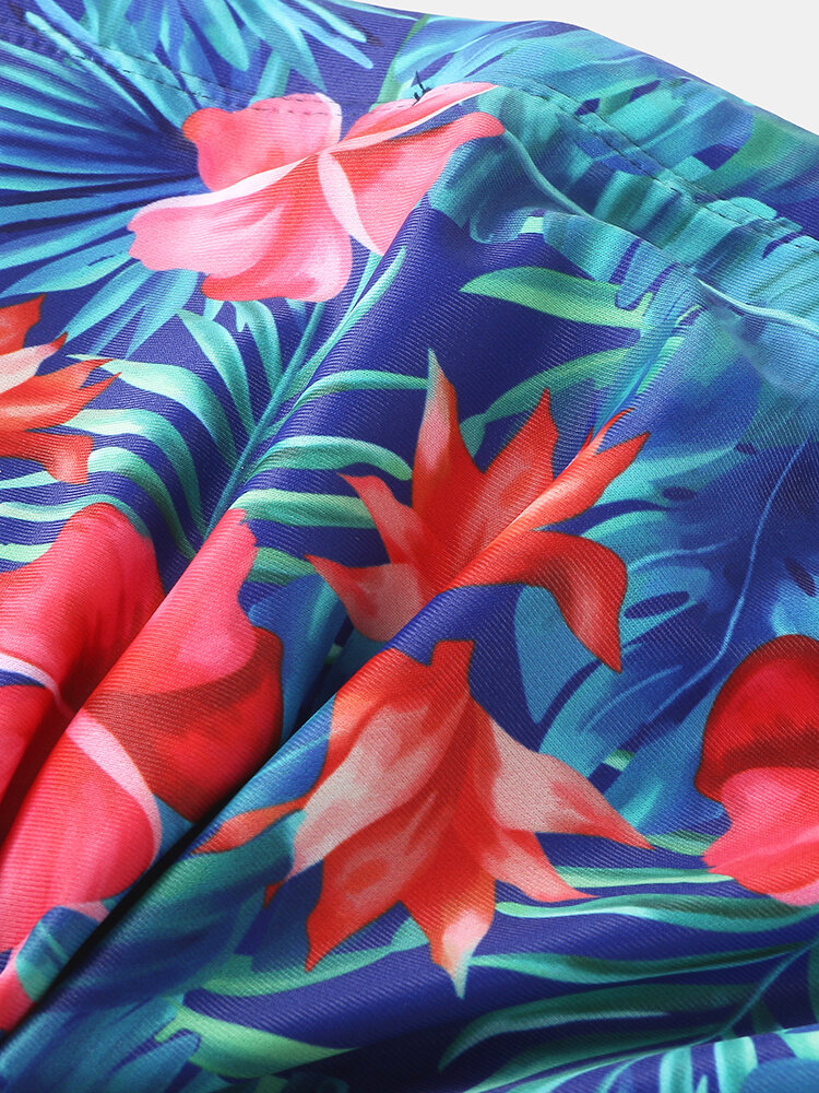 
	Mens Flower & Plant Leaf Print Quick Dry Drawstring Swim Briefs