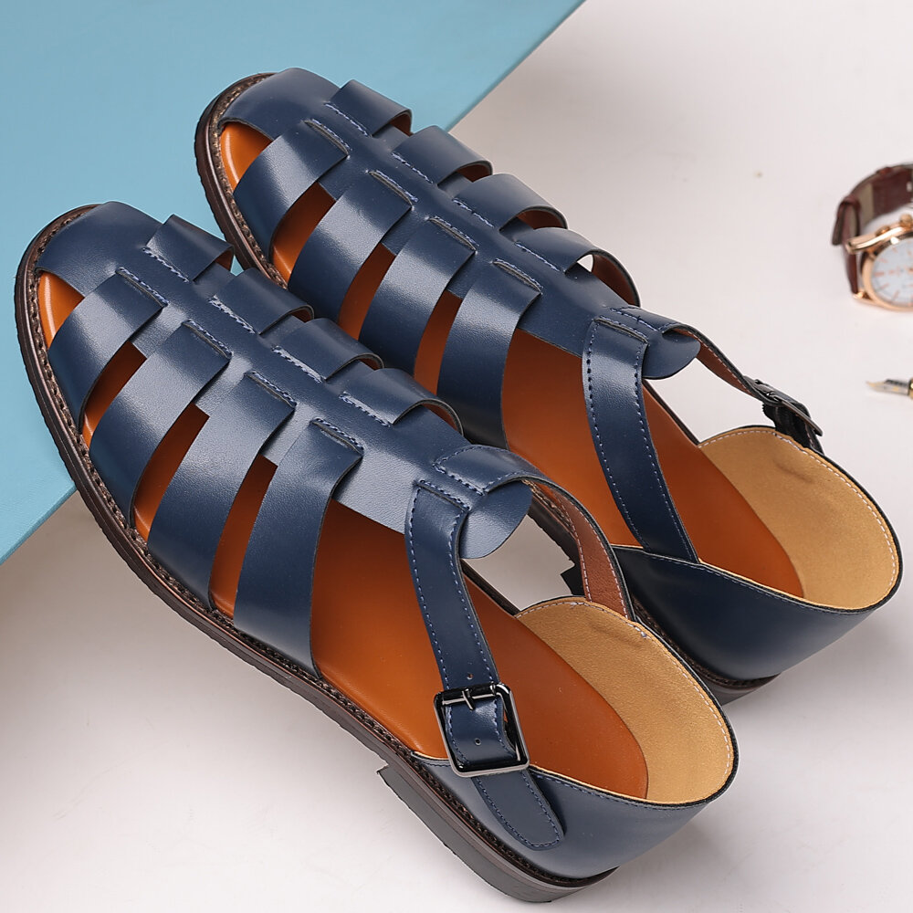 
	Men Non Slip Metal Buckle Beach Casual Stripe Sandals