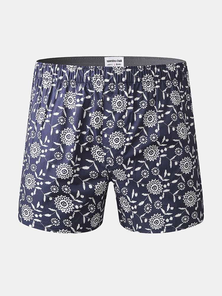 
	Mens 100% Cotton Floral Print Cozy Mid Waist Lounge Shorts Pajama Bottoms