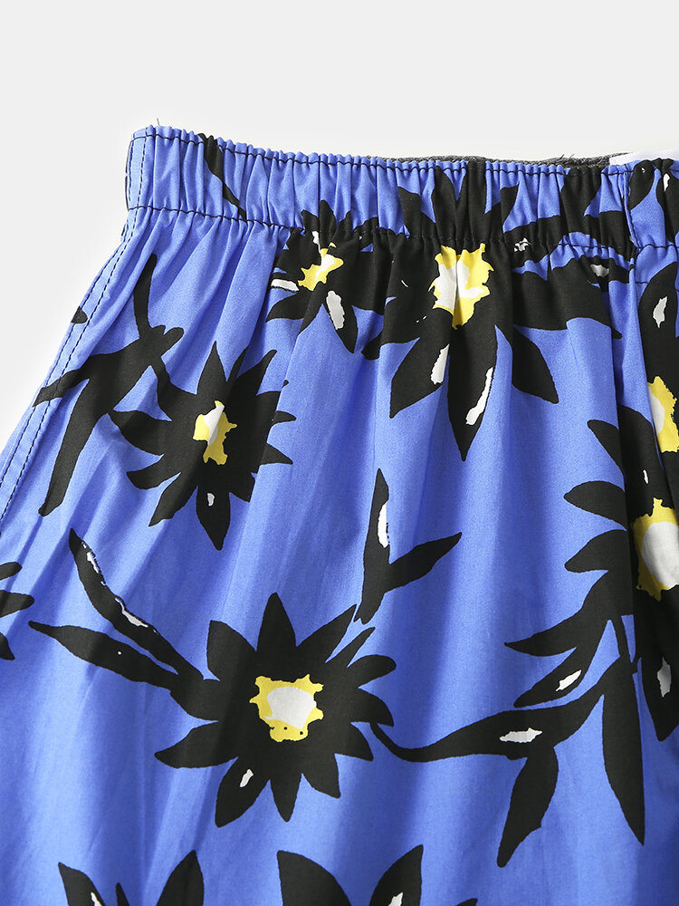 
	Mens 100% Cotton Floral Print Cozy Mid Waist Lounge Shorts Pajama Bottoms