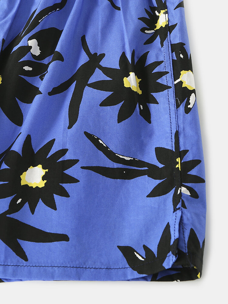 
	Mens 100% Cotton Floral Print Cozy Mid Waist Lounge Shorts Pajama Bottoms