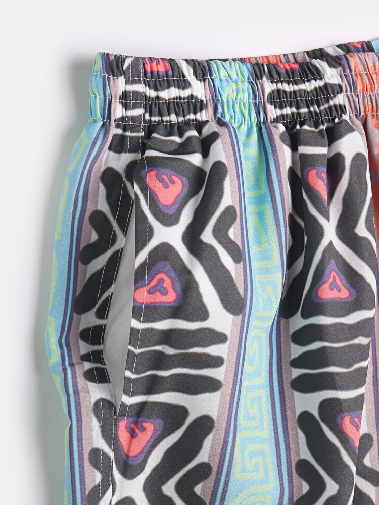 
	Mens Geo Print Patchwork Quick Dry Holiday Drawstring Swim Trunks