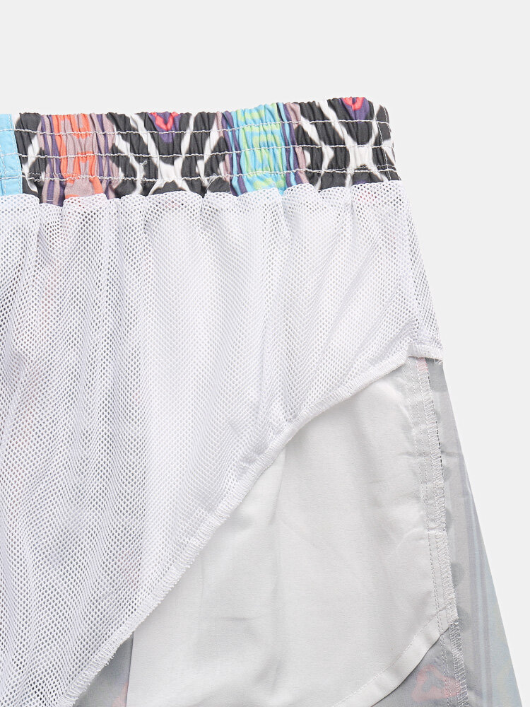 
	Mens Geo Print Patchwork Quick Dry Holiday Drawstring Swim Trunks