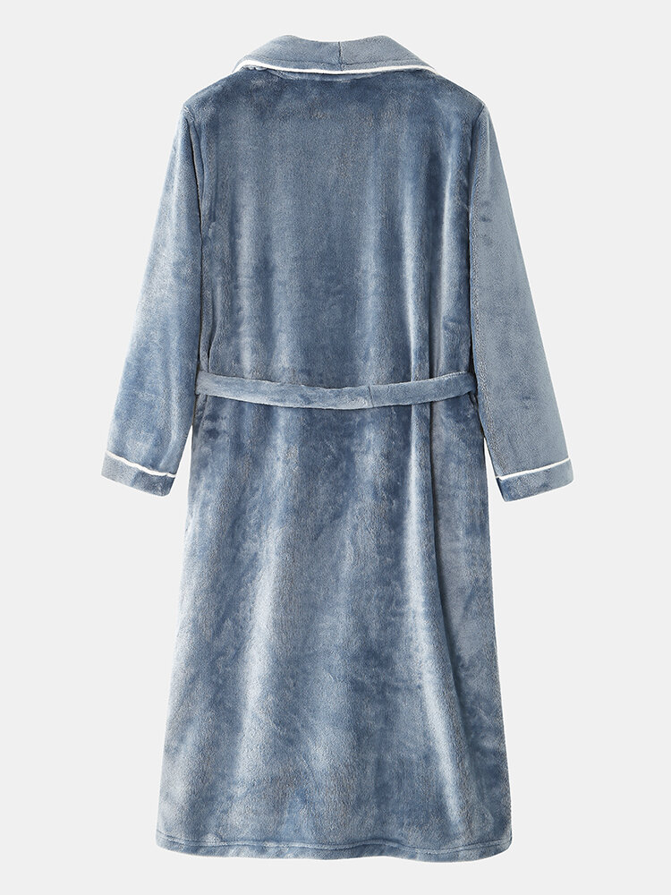 
	Men Flannel Warm Lapel Collar Pajamas Belted Lounge Robe