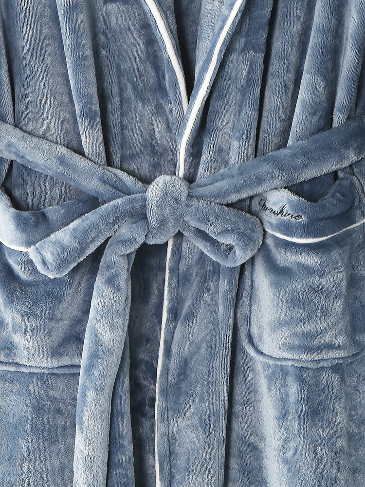 
	Men Flannel Warm Lapel Collar Pajamas Belted Lounge Robe