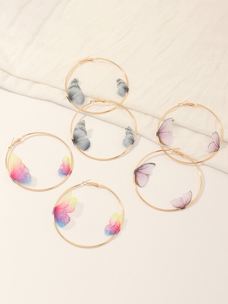 
	Double Three-dimensional Tulle Butterfly Earrings Temperament Ring Earrings