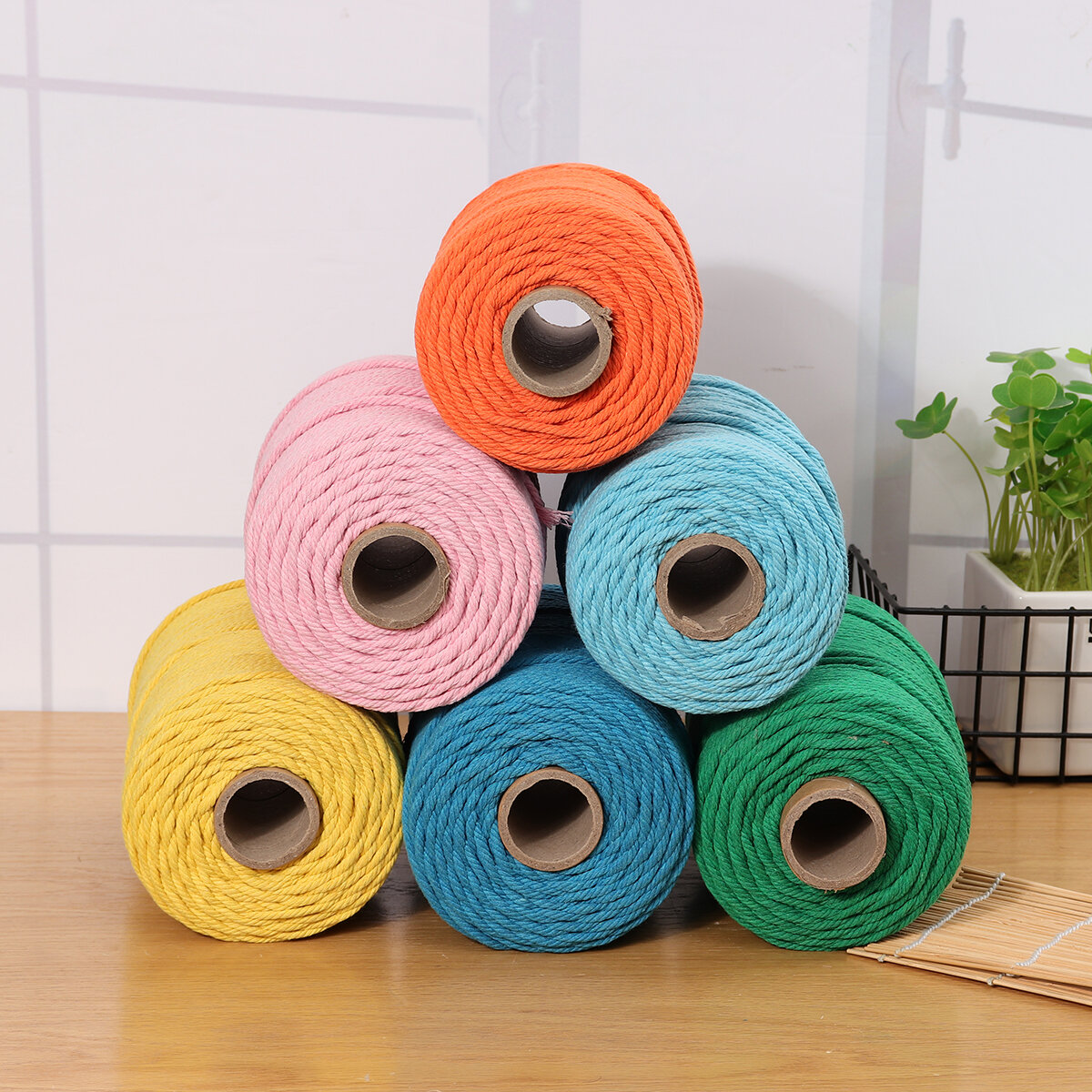 
	1Pc 200mx4mm Color Cotton Rope Cotton Thread Braiding Rope Hand DIY Decorative Rope Tapestry Weaving Rope