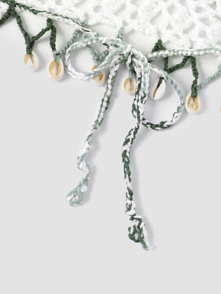 
	Knit Crochet Open Back Halter Tassel Bohemian Crop Top