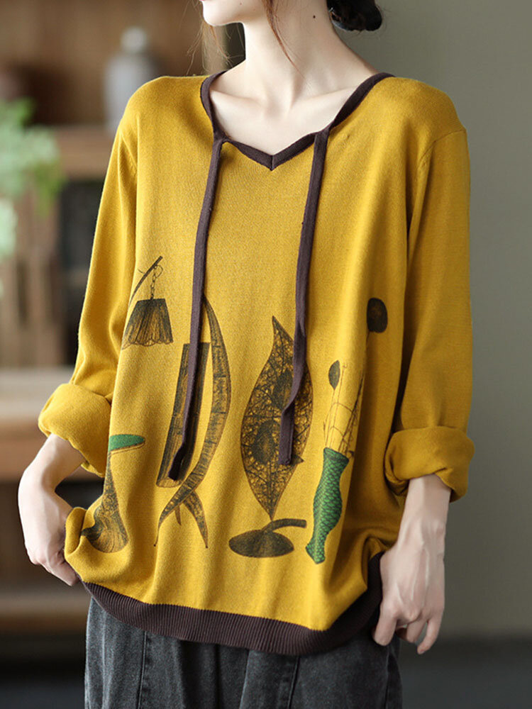 
	Art Illustration Long Sleeve Tie Front Women Sweatshirt