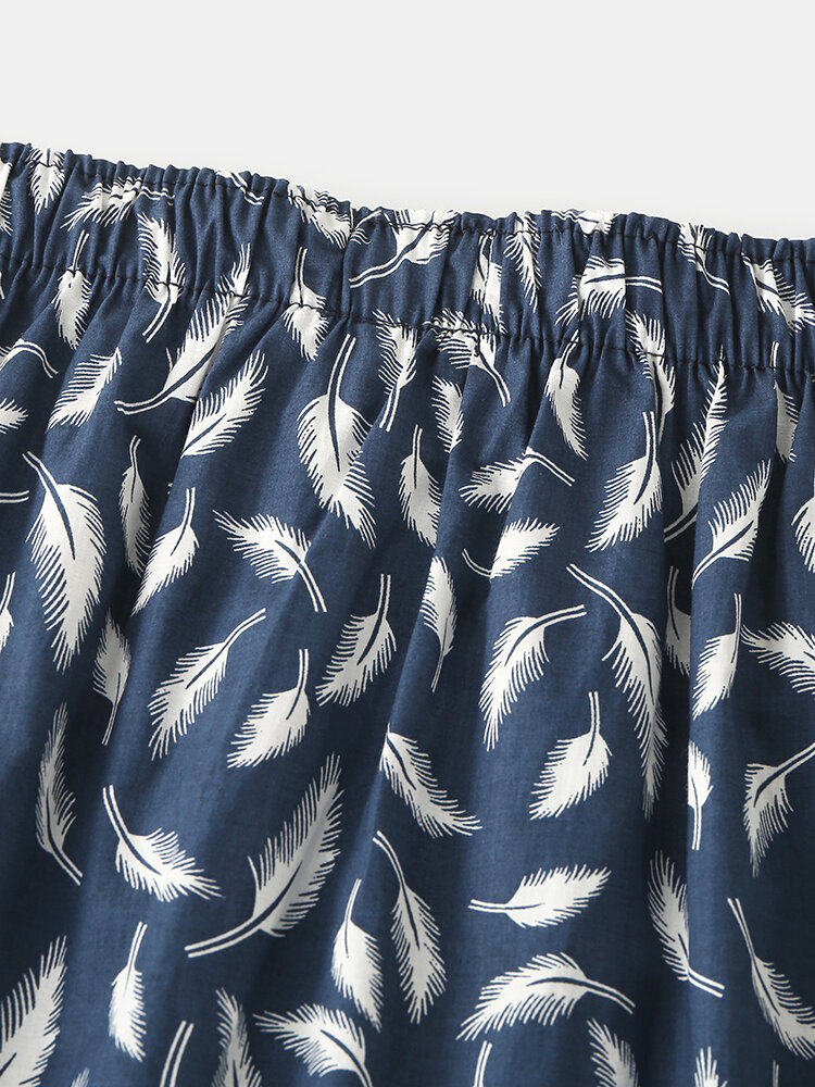 
	Mens Feather Printing 100% Cotton Cozy Breathable Home Shorts