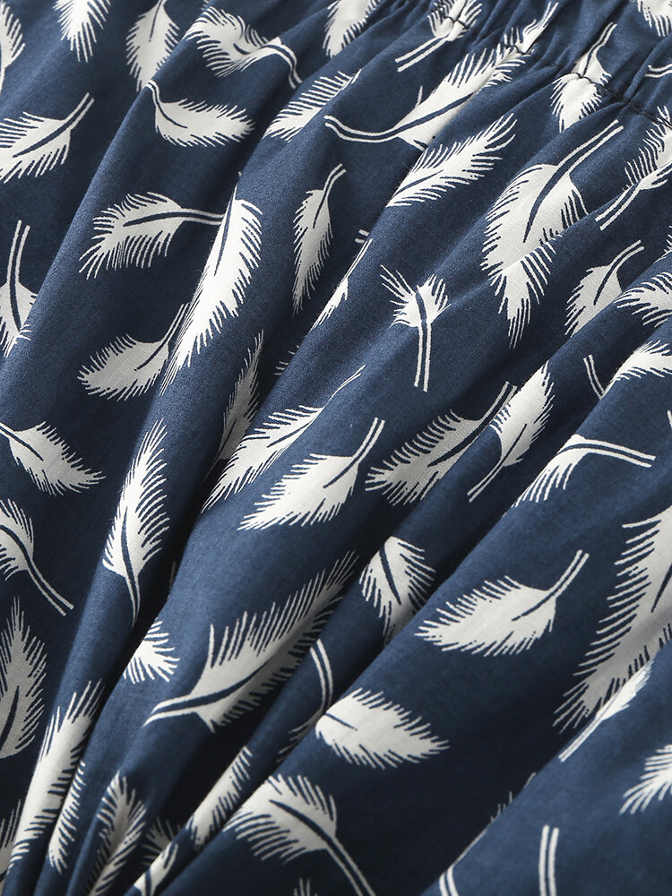 
	Mens Feather Printing 100% Cotton Cozy Breathable Home Shorts