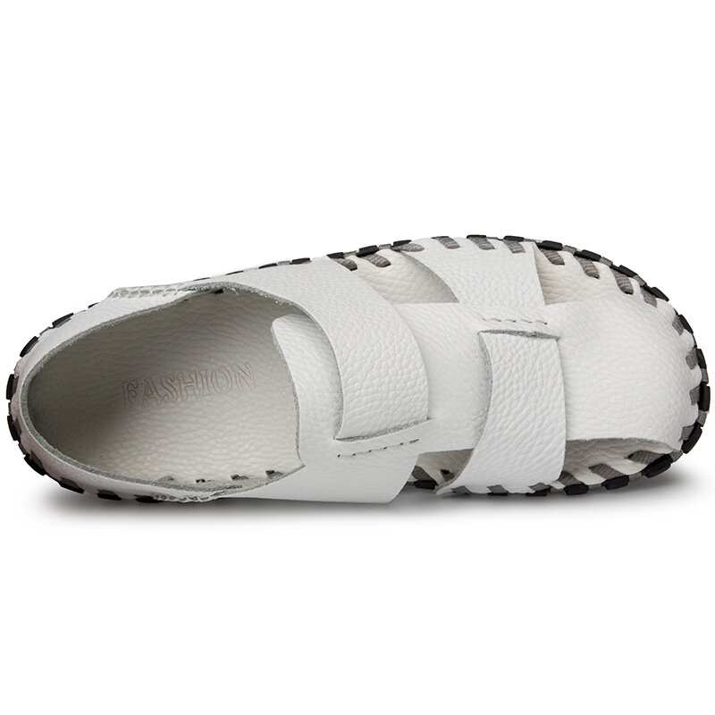 
	Men Soft Cow Leather Hand Stitching Casual Shoes Hollow Out Sandals