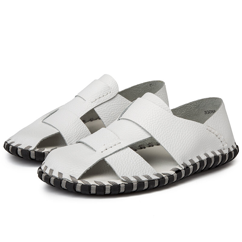 
	Men Soft Cow Leather Hand Stitching Casual Shoes Hollow Out Sandals