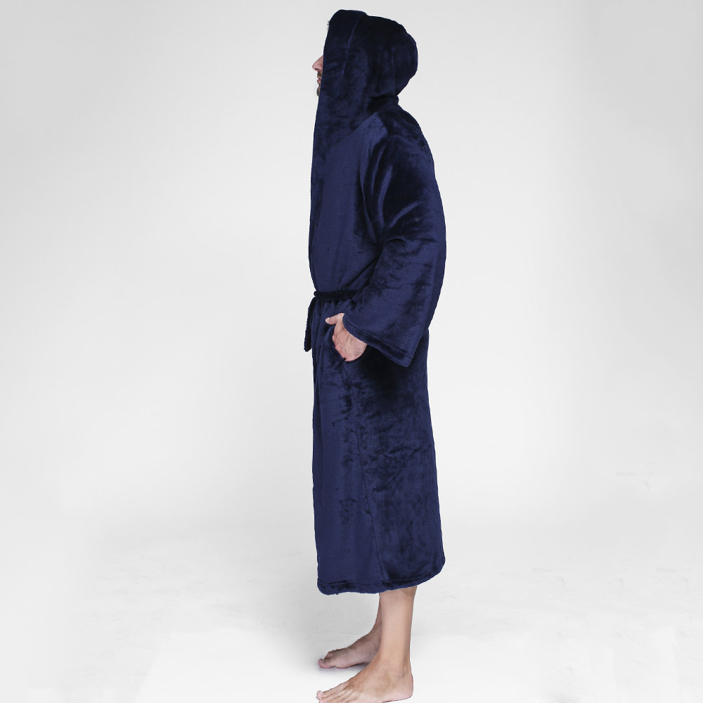 
	Men Pure Color Thicken Velvet Fleece Sleepwear Comfy Soft Hooded Pajamas