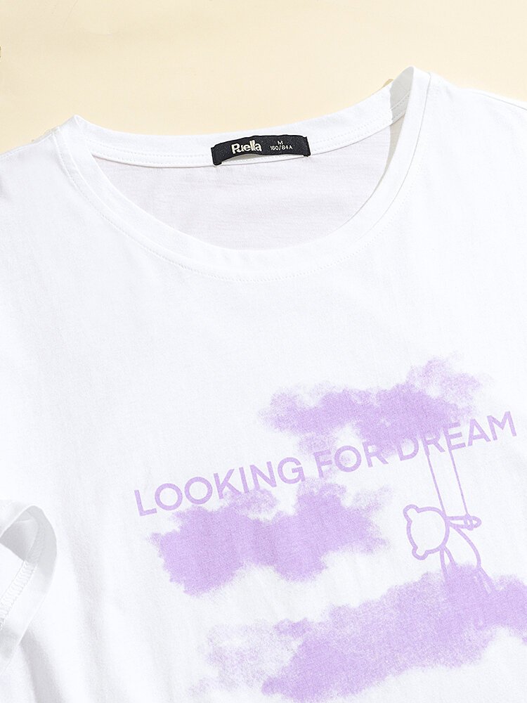 
	Cartoon Letters Graphic Loose Casual Short Sleeve T-shirt