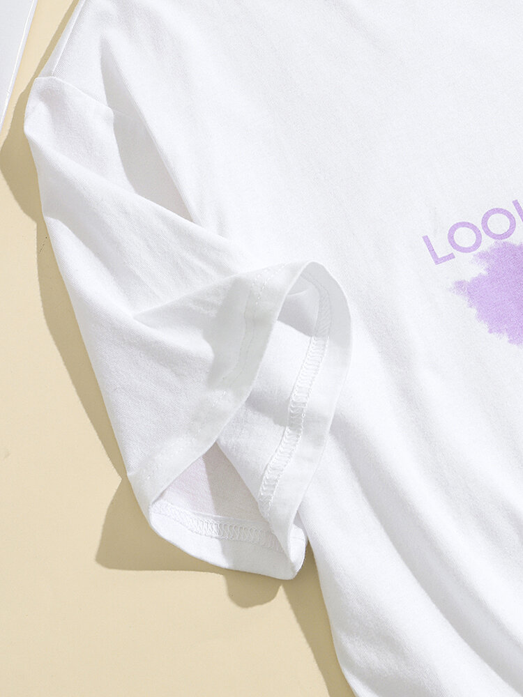 
	Cartoon Letters Graphic Loose Casual Short Sleeve T-shirt