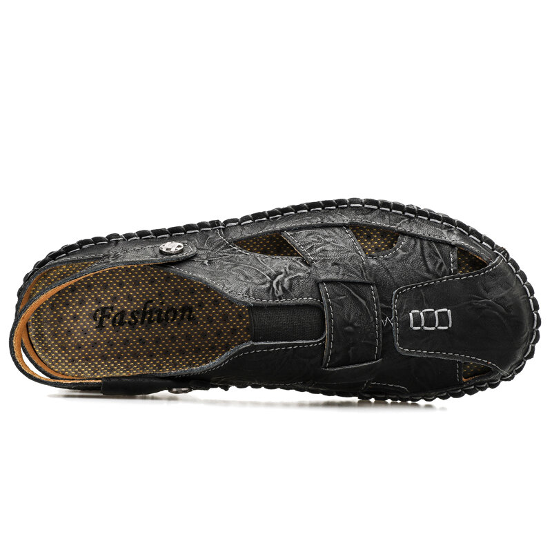 
	Men Cow Leather Hand Stitching Non Slip Outdoor Casual Sandals