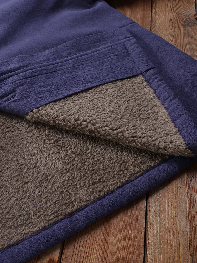 
	Vintage Embroidered Warm Fleece Frog Button Winter Coat