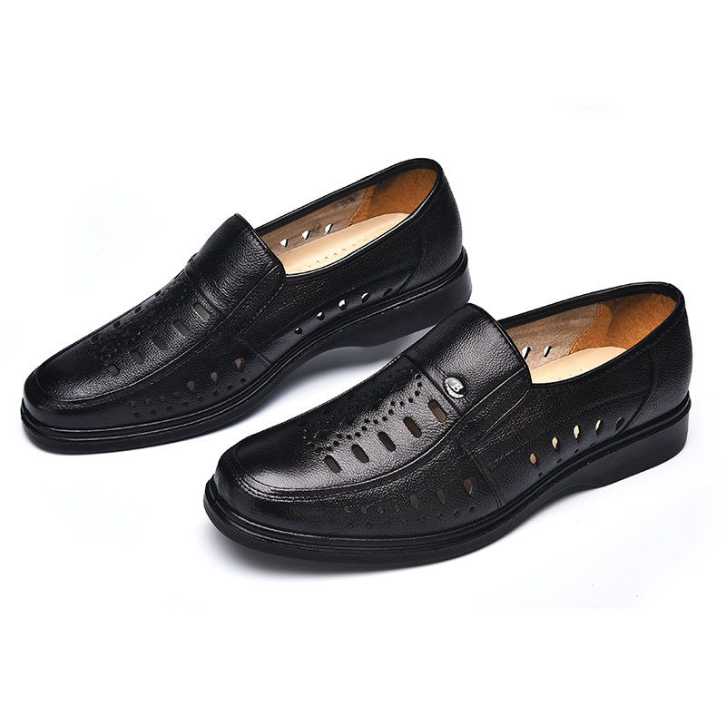 
	Men Hollow Out Breathable Soft Slip On Leaher Sandasl