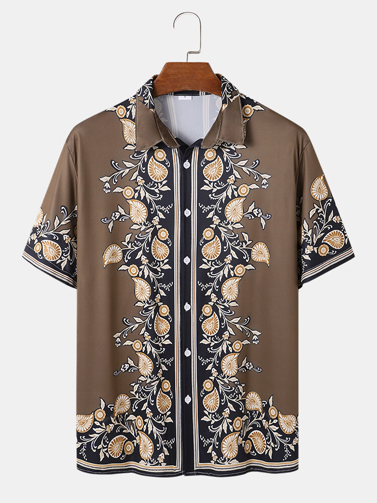 
	Mens Vintage Plant Print Button Up Short Two Pieces Outfits