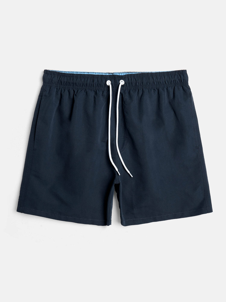 
	Men Solid Mesh Lined Drawstring Elastic Waist Cosy Board Shorts