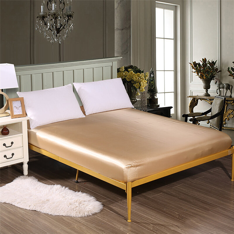 
	Solid Color Silk Like Super Soft Satin Bed Sheet Pillowcase Mattress Cover Bed Sheet Set Deep Pocket Fully Elastic Band Twin Full Queen King