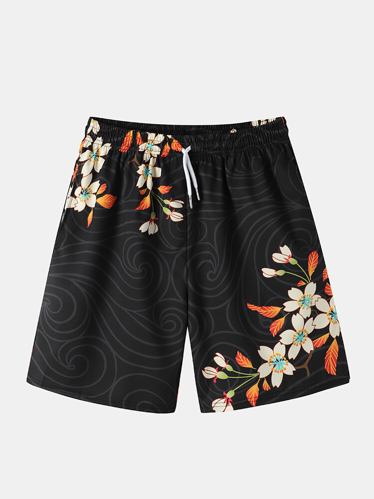 
	Mens Floral Crane Print Open Front Kimono Ethnic Style Two Pieces Outfits