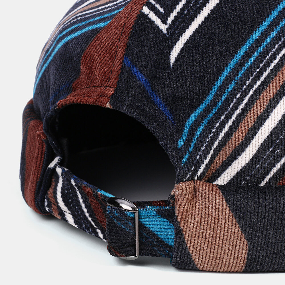 
	Collrown Men & Women Corduroy Patchwork Color Irregular Stripe Geometric Pattern Fashion Casual Brimless Beanie Landlord Cap Skull Cap
